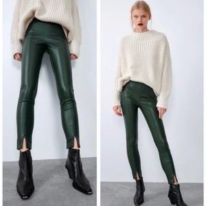 Zara dark green leather pants / leggings